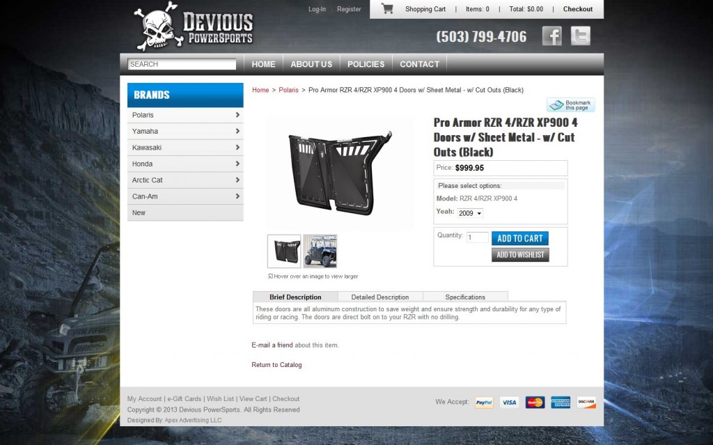 Devious Powersports UTV Inner Product Page Design