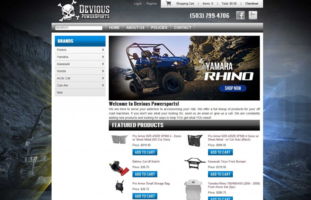Devious Powersports UTV parts and accessories website design