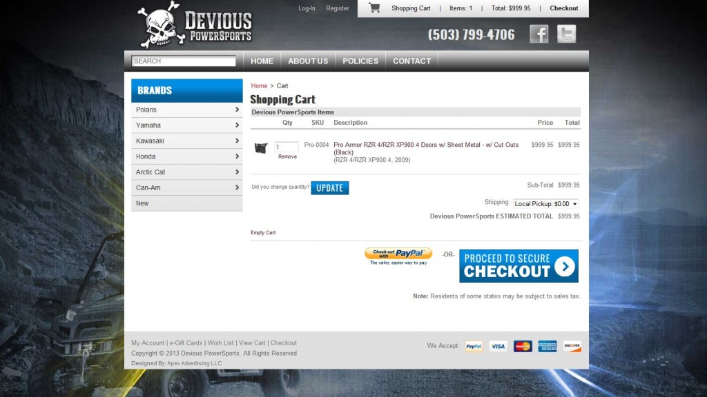 Devious Powersports checkout page design