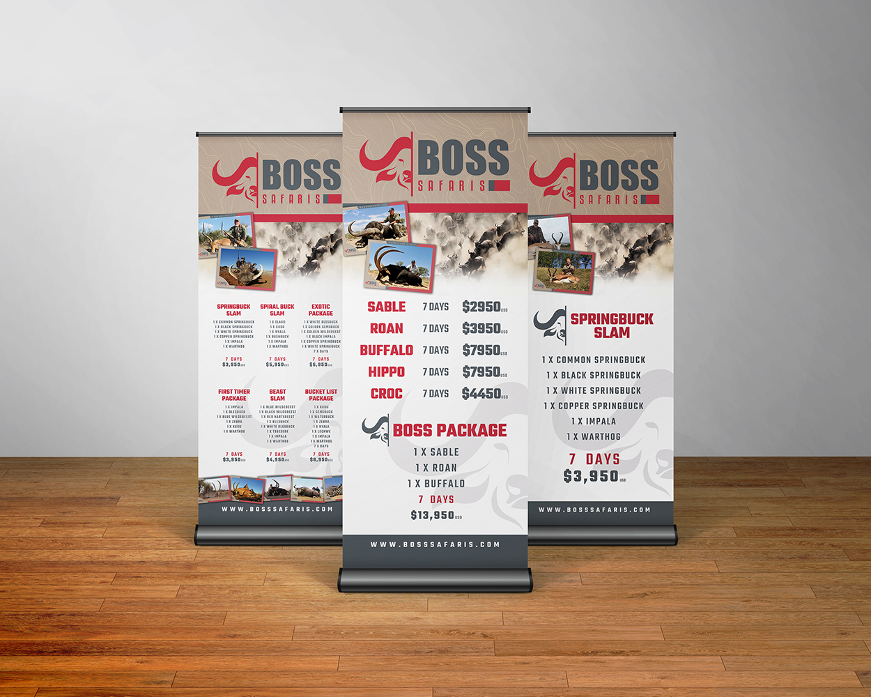 Boss Safaris African Hunting Outfitter Roll Up Tradeshow Banner Design