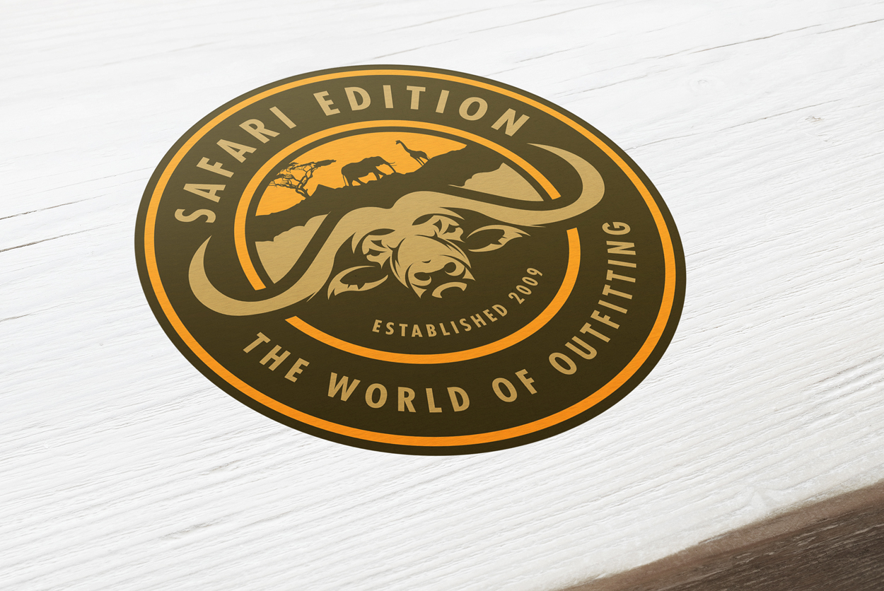 World-of-Outfitting-Safari-Cape-Buffalo-Logo-Design-Yellow-Brown