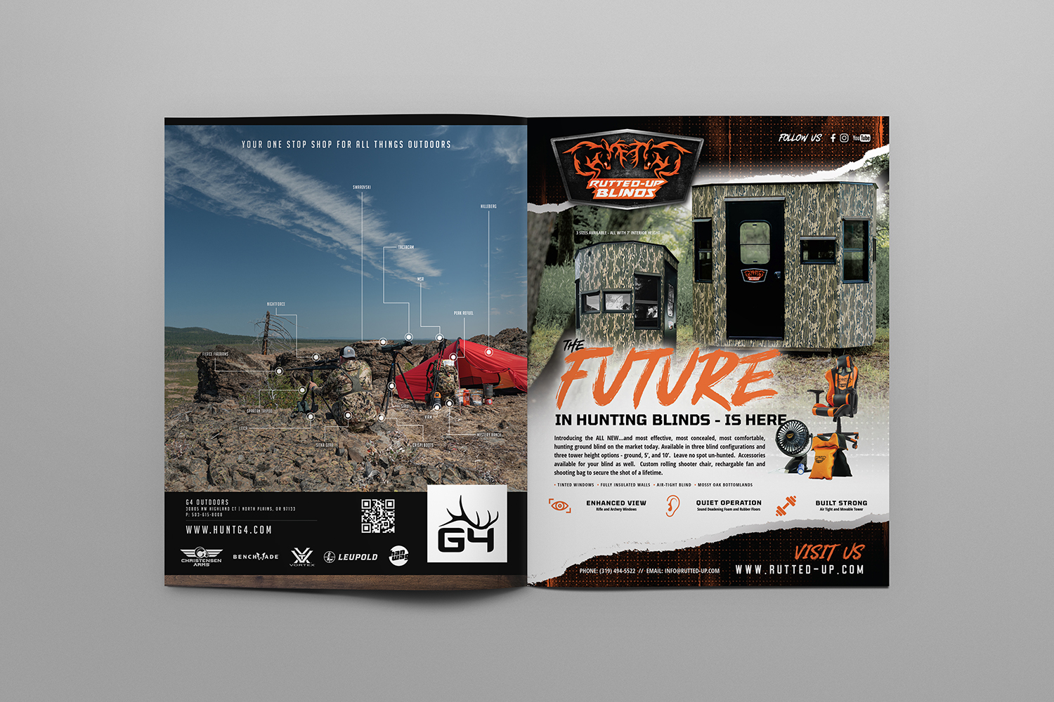 Rutted Up Hunting Blinds and G4 Archery Firearm Store Full Page Ad Design